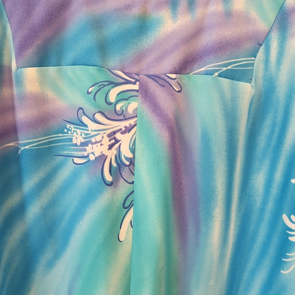VTG 70s Liberty House Of Hawaii Maxi Dress Size 14 Blue Purple Floral Polyester - Picture 3 of 12